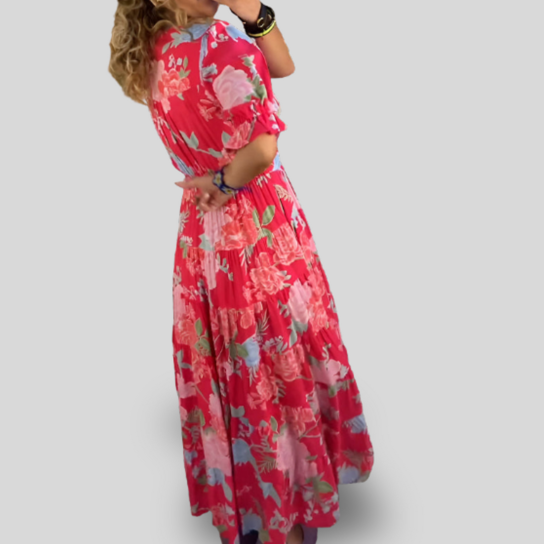 Carine | Pocket Dress with V-Neck Floral Print