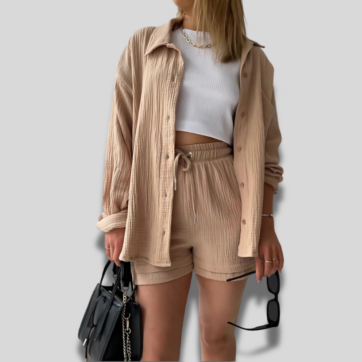Maylee | Cotton Button-Up Shorts Set