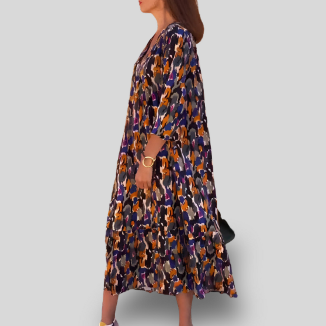 Nathalie | Vintage Print V-Neck Dress