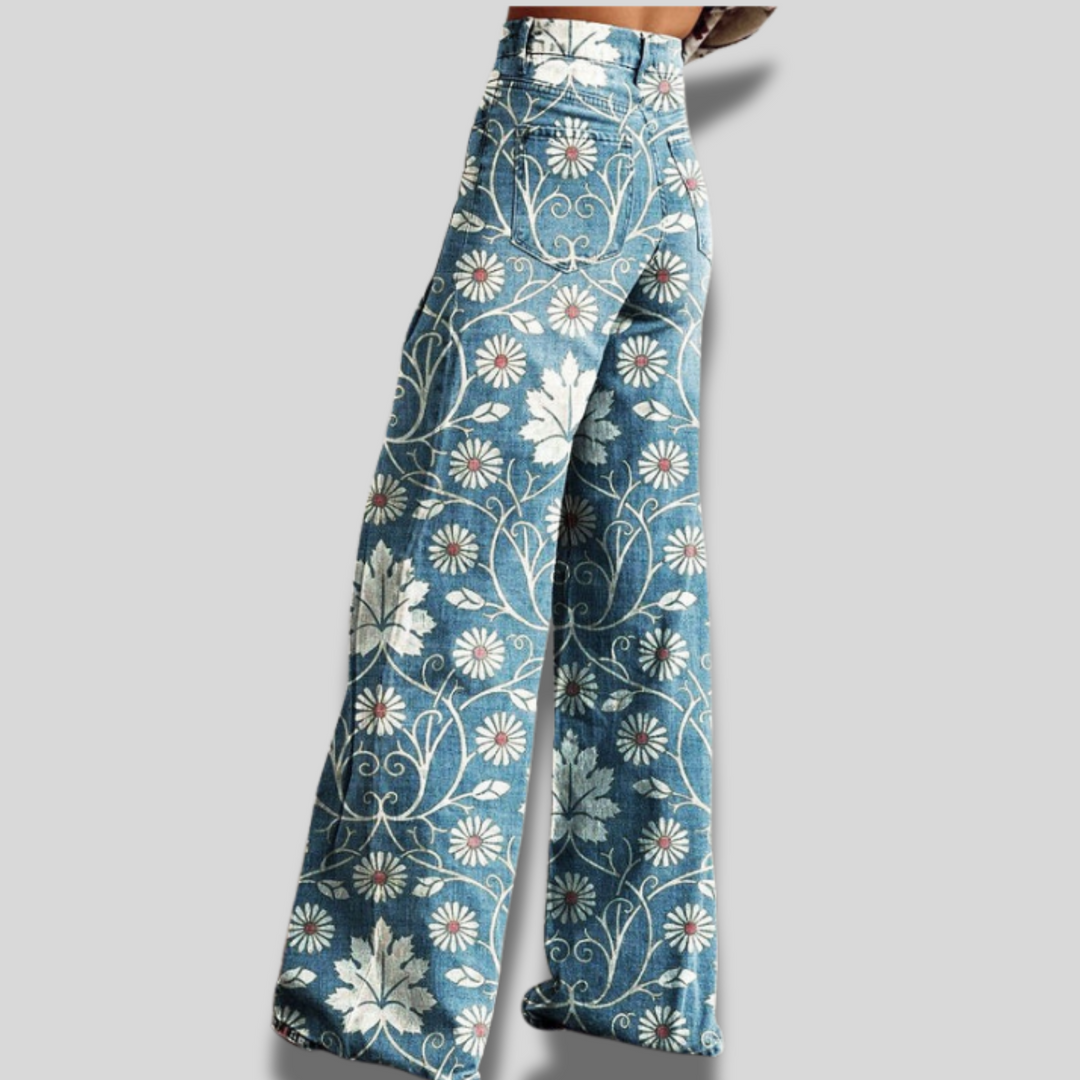 Delilah | Print Wide-Leg Denim Jeans