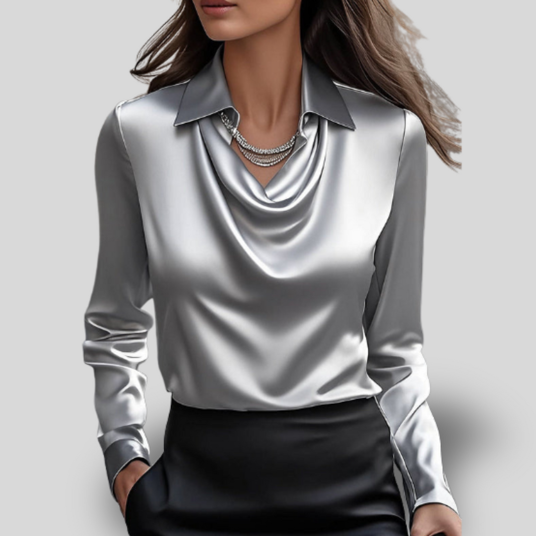 Erin | Satin Blouse with Draped Neckline