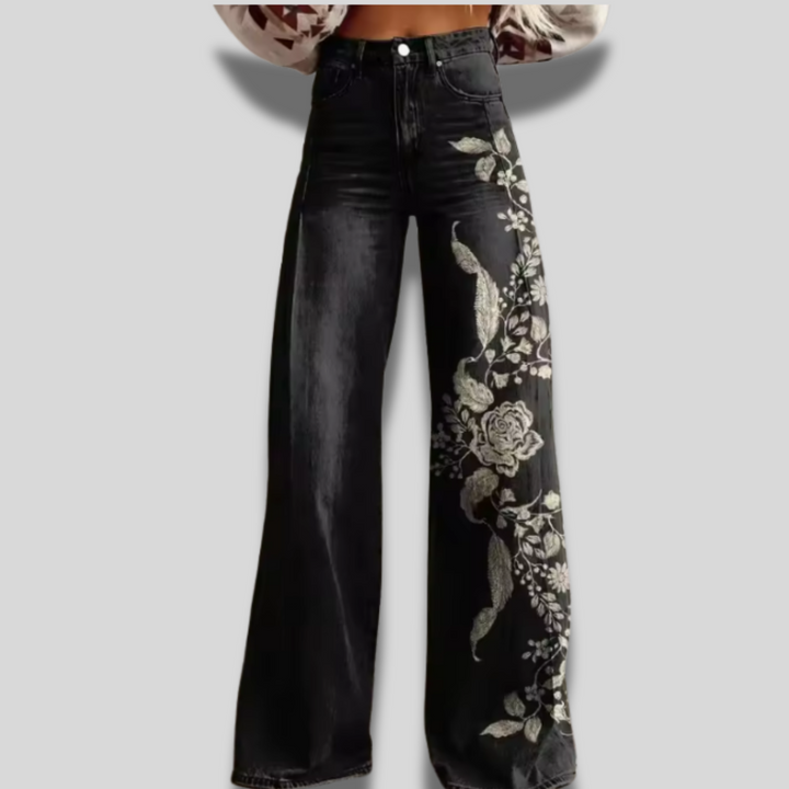 Katherine | Artistic Floral Wide-Leg Denim