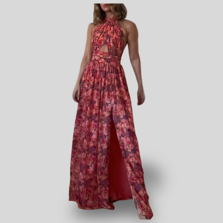 Isa | Backless Maxi Dress with Floral Print