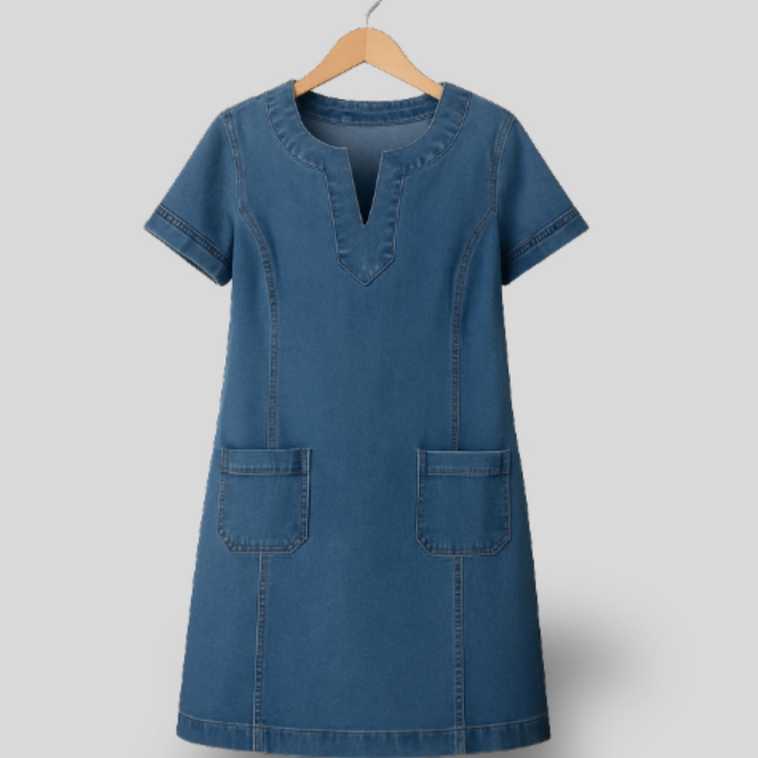 Julia | Soft Denim Mini Dress with Front Pockets