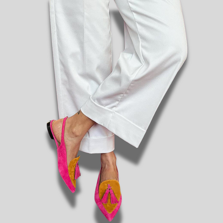 Frendessa | Colorful ballet flats with fringes & a decorative ankle strap