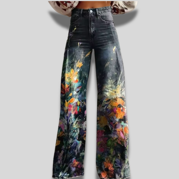 Louise | Artistic Splash Wide-Leg Jeans